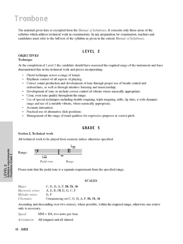 AMEB Technical Workbook for Trombone, Tuba & Euphonium