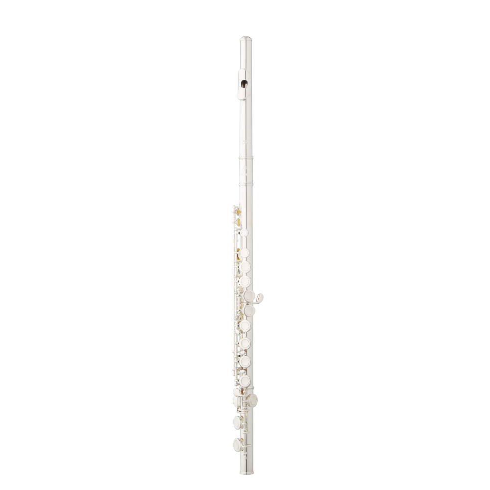 Full view of the Eastman EFL214 student flute with silver-plated body and closed-hole keys