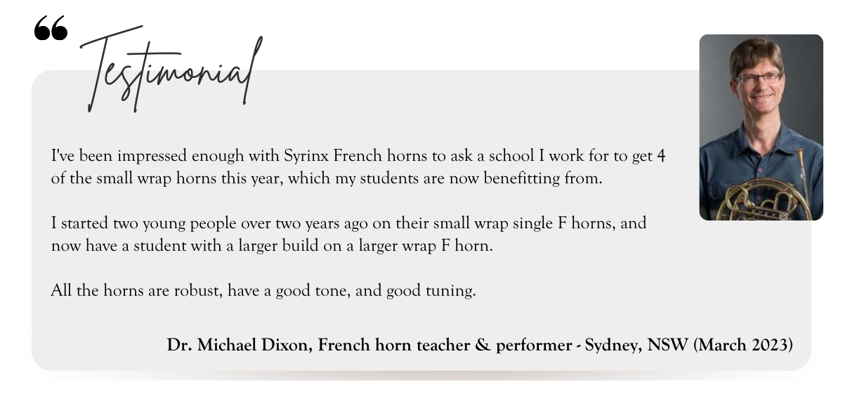 Michael Dixon reviews the Syrinx SFH-101 French Horns