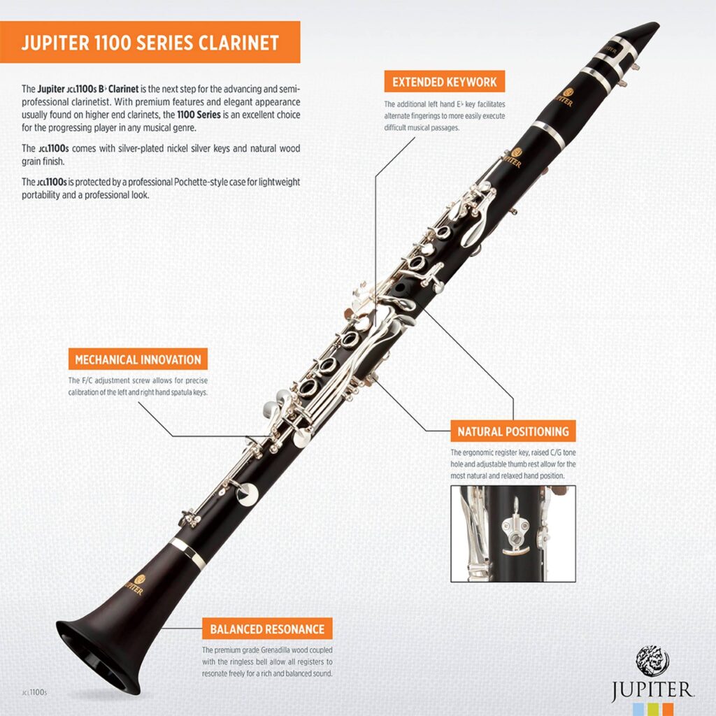 Jupiter JCL1100DS Clarinet Grenadilla Wood 1100 Series with Eb Lever