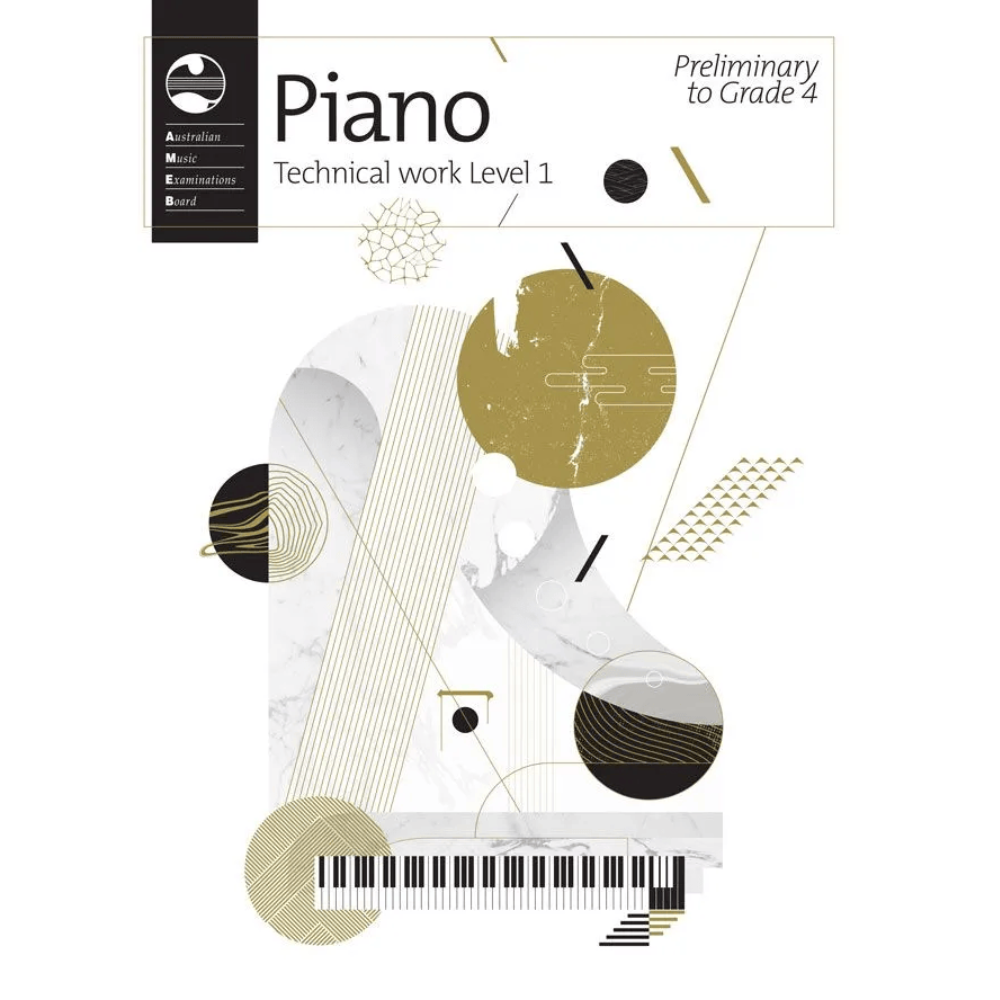 AMEB Piano Technical Work Book for Preliminary to Grade 4 containing scales, arpeggios, and exercises for AMEB syllabus exams