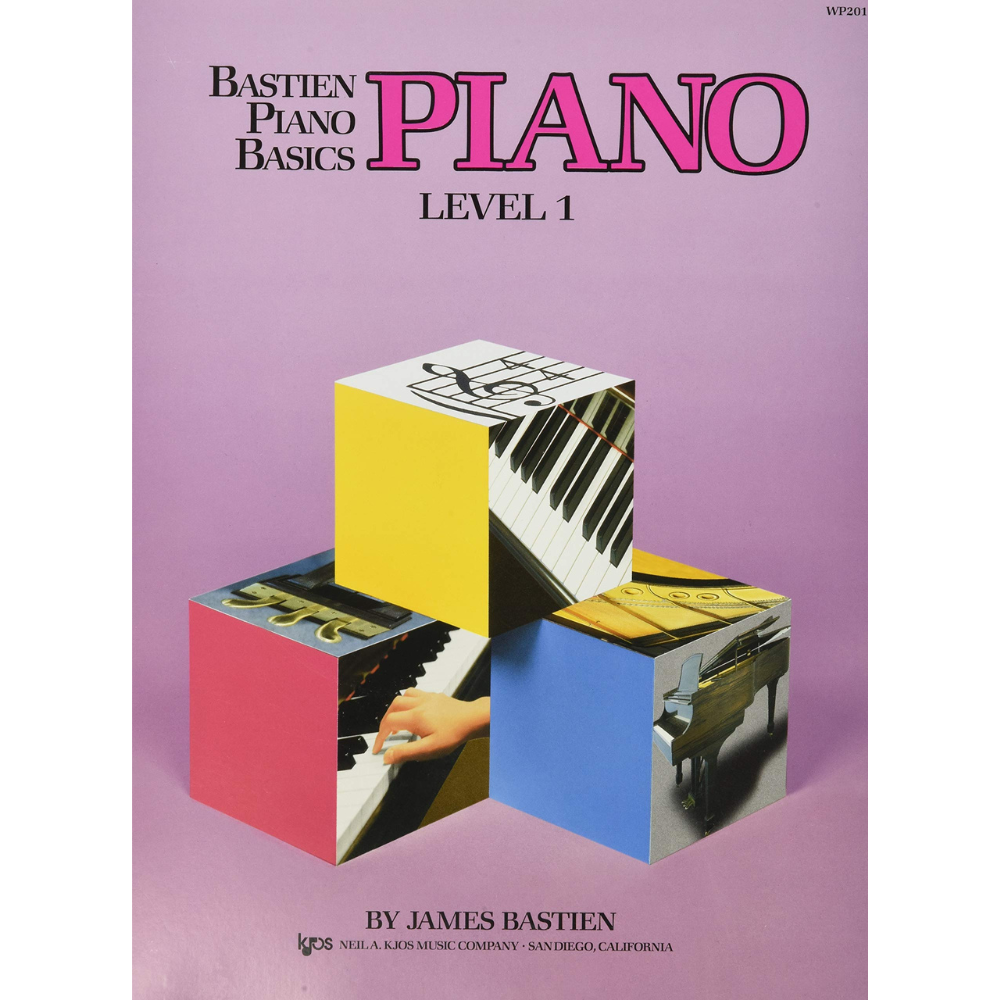 Front cover of Bastien Piano Basics Level 1 book for beginner piano students.