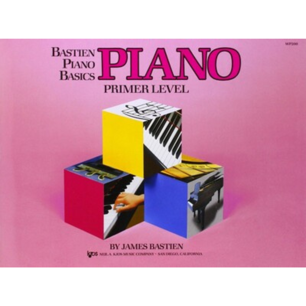 Front cover of Bastien Piano Basics Primer Level book for beginner piano students aged 7 and up.